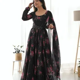 reva enterprise Floral Print Georgette Stitched Anarkali Gown image 2