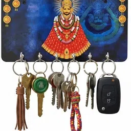 ringry Khatu Shyam Baba 3D UV Printed Wooden Key Holder (7.5x4.25 inch) Wood Key Holder image 1