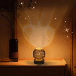 ramezo Crystal Ball Night Led Light, Glass Ball Night Lamp With Woodern Base Night Lamp image 3