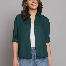 funday fashion Women Boxy Fit Solid Spread Collar Casual Shirt-picture-13