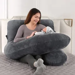 sanju brother Polyester Fibre Pregnancy Pillow Pack of 1 Solid J-Shape-picture-27