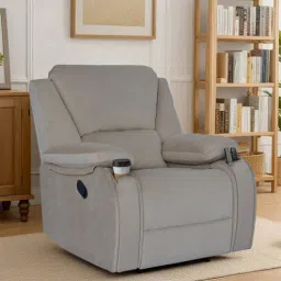 mintwud from pepperfry Taki Velvet 1 Seater Manual Recliner in Cream Colour with Hidden Cupholders-picture-38