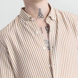 rodeiz Men Slim Fit Striped Spread Collar Casual Shirt image 4