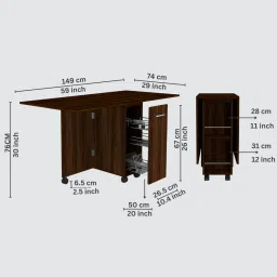 specialitypanels Adam 6 Seater Folding Table in Asian Walnut Finish with Crockery unit & Storage image 3