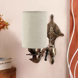 new era Antique Gold Wall Lamp with Jute White Shade image 2