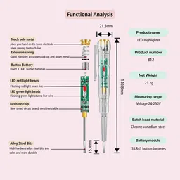 bm electronic BME 3in1 Multifunction Dual LED AC-DC Light screwdriver Tester Pen Digital Analog Voltage Tester image 4