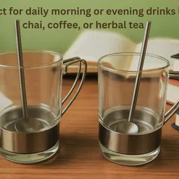 maavani Pack of 2 Glass Cup Set with Straw | Coffee/Tea/Milk/Juice Drinking Cups image 3