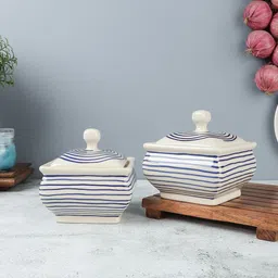 vareesha Ceramic Serving Bowl Parikrama Blue Spiral Ceramic Square Bowls with Lids - Set of Two - Small-picture-23