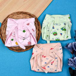 dhochak Unisex Baby Multicolor Random Print Cotton Cushioned Nappies(Pack Of 3)-picture-3