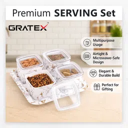 gratex CLASSY WAVES SQUARE 4PCS. WHITE Bowl, Tray Serving Set image 4