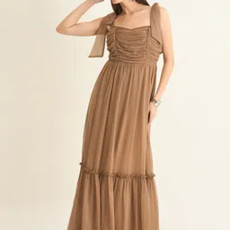 aayu Women Layered Brown Maxi/Full Length Dress image 1