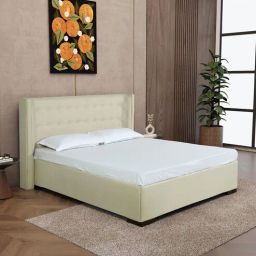 casacraft from pepperfry Tasha Fabric Upholstered Queen Size Bed in Beige Colour-picture-11