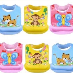 babygo Silicone Baby Detachable Waterproof Apron Bibs (Set of 6)-picture-18