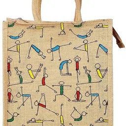 Reusable Yoga Printed Jute Lunch Bag, Sturdy Handle with Zipper Lock Lunch Bag-image-25