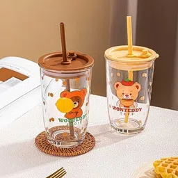 coozico Glass Sipper Tumbler with Lid Straw Fruit Juice Milk Glass mug Glass Mason Jar-picture-25