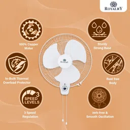 royalry High Speed 3 Blade Wall-Mounted Table Fan with Low Noise Motor (16 inch, White) 3 3 Blade Wall Fan image 3