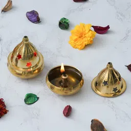 Akhand Jyoti Deepak For Spritual Purpose Brass Table Diya Set Brass (Pack of 2) Table Diya Set-image-1