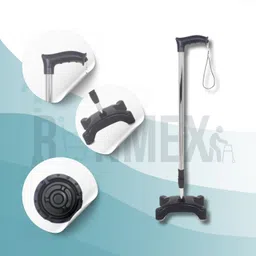 runmex 4 Leg Black Quadripod Chroome Height Adjustable Old People Walking Stick image 2