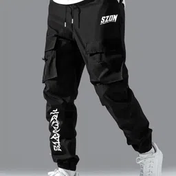 Men Printed Black, White Track Pants-image-55