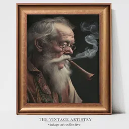 THE VINTAGE ARTISTRY Brown & Black Old Man With Pipe Painting Wall Art-picture-13