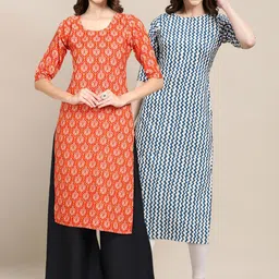 7threads KALINI Women Multicoloured Ethnic Motifs Printed Summer Sheers Crepe Kurta image 1