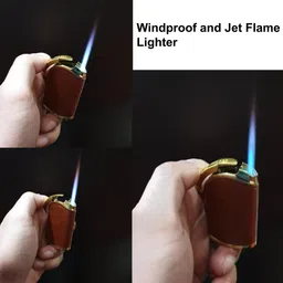 asraw Refillable Windproof Brown Leather Finish Eagle Embossed Lighter - Pocket Lighter - Windproof Jet Flame ( Without Fuel - Empty Lighter) Pocket Lighter image 4