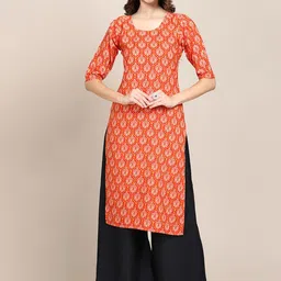 7threads KALINI Women Pack of 2 Off White & Orange Ethnic Motifs Printed Crepe Kurta image 2