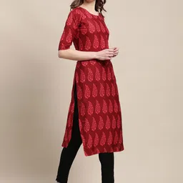 7threads KALINI Women Purple & Maroon Set Of 2 Ethnic Motifs Printed Crepe Kurta image 3