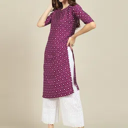 7threads KALINI Women Purple & Maroon Set Of 2 Ethnic Motifs Printed Crepe Kurta image 4