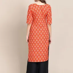 7threads KALINI Women Pack of 2 Off White & Orange Ethnic Motifs Printed Crepe Kurta image 5