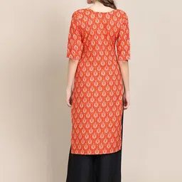 7threads KALINI Women Pack of 2 Orange & Blue Ethnic Motifs Printed Crepe Kurta image 5