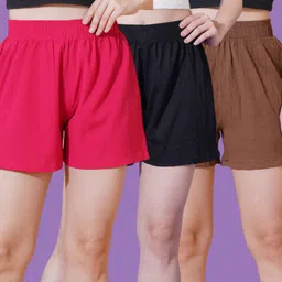 kasendra Pack of 3 Solid Women Multicolor Casual Shorts-picture-25