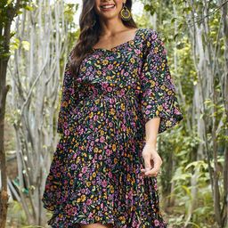 Athena Black Floral Crepe Dress-picture-44