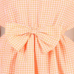 StyleStone Girls Orange & White Checked Cut-Outs Crepe Dress image 3