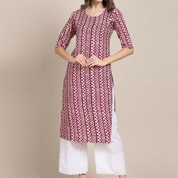 7Threads Women Multicoloured Floral Printed Block Print Crepe Kurta-picture-6