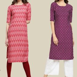 7threads KALINI Women Pack Of 2 Red & Purple Geometric Crepe Kurta-picture-5