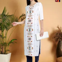 7Threads Women Ethnic Motifs Printed Thread Work Floral Crepe Kurta-picture-36