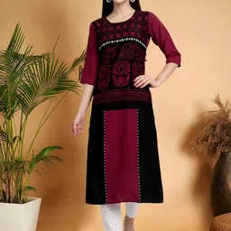 7Threads Women Ethnic Motifs Printed Thread Work Floral Crepe Kurta image 4