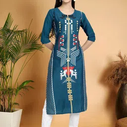7Threads Women Ethnic Motifs Printed Thread Work Floral Crepe Kurta image 5