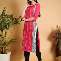 7Threads Women Ethnic Motifs Printed Thread Work Floral Crepe Kurta image 3