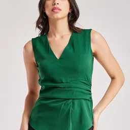 FableStreet Sleeveless V-Neck Cinched Waist Crepe Top-picture-14