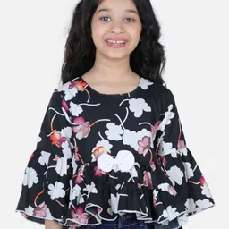 Cutiekins Black Floral Print Crepe Top-picture-24