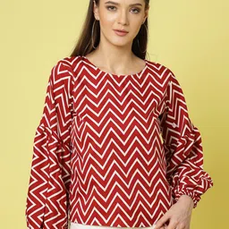 Oomph! Geometric Print Puff Sleeves Crepe Regular Top image 1