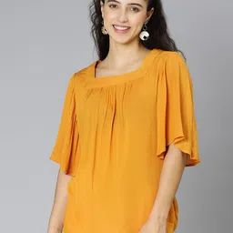Oxolloxo Women  Mustard Yellow Crepe Top-image-6