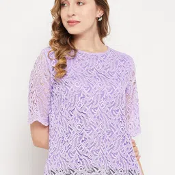 Imfashini Lace-Up Detail Self Design Crepe Top-picture-18