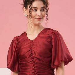 Globus Flared Sleeve Puff Sleeves Smocking Top-picture-37