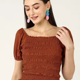 Mast & Harbour Smocked Puff Sleeve Crepe Top-picture-17