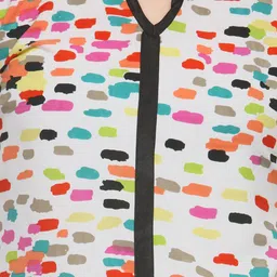 Enchanted Drapes White & Pink Print Keyhole Neck Crepe Top image 3