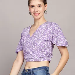 TrendRush Floral Print Flared Sleeve Crepe Top image 3