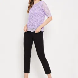 Imfashini Lace-Up Detail Self Design Crepe Top image 4